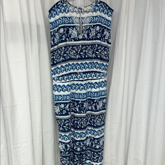 LOFT Pants - LOFT‎ Blue Floral Jumpsuit with Elastic waist and side pockets.  Size Large